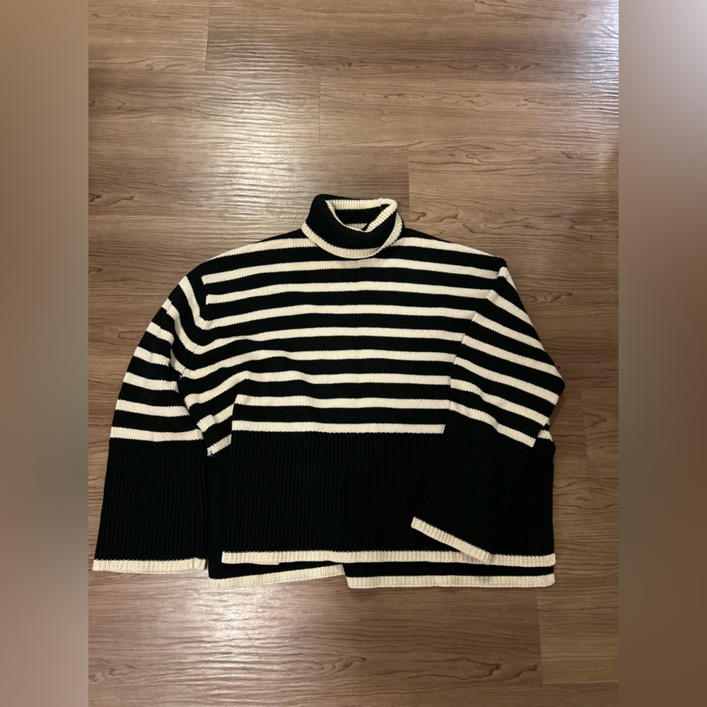 Toteme Black and White Striped Turtleneck Sweater